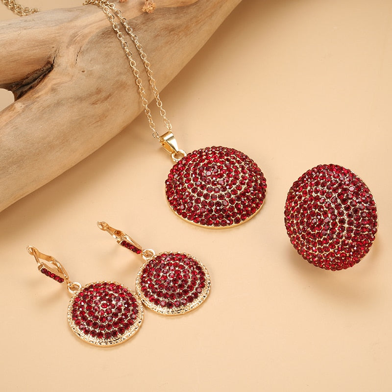 Jewelry Set - Gold Color and Red Crystal