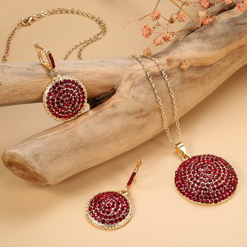 Jewelry Set - Gold Color and Red Crystal